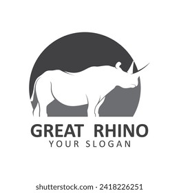 Logo del rinoceronte. Icono de rinocerontes. Símbolo animal en peligro de extinción. emblema de la marca africana de vida salvaje. Ilustración vectorial. este logotipo adecuado para empresas industriales, de construcción, de seguridad y de construcción.