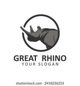 Rhino logo. Rhinoceros icon. Endangered animal symbol. African wildlife brand emblem. Vector illustration. this logo suitable for industrial, building, security and construction companies.