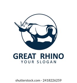 Rhino logo. Rhinoceros icon. Endangered animal symbol. African wildlife brand emblem. Vector illustration. this logo suitable for industrial, building, security and construction companies.