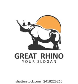 Logo del rinoceronte. Icono de rinocerontes. Símbolo animal en peligro de extinción. emblema de la marca africana de vida salvaje. Ilustración vectorial. este logotipo adecuado para empresas industriales, de construcción, de seguridad y de construcción.