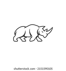 Rhino logo template. Endangered African Rhinoceros silhouette icon. Horned animal symbol. Vector illustration