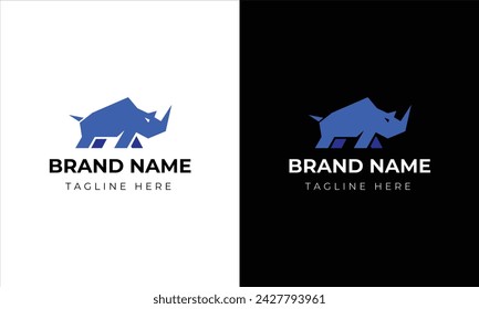 Rhino logo template. Endangered African Rhinoceros silhouette icon. Horned animal symbol. Wild beast company strength sign. Vector illustration.