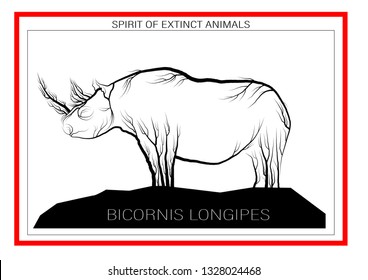 Rhino look like tree branches on the white background red frame, spirit of extinct animal concept, animal extinction idea vector