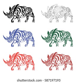 Rhino made of floral elements on a white background. Vector illustration. It works well as a tattoo, icon, logo, seal or talisman. The concept of animals.