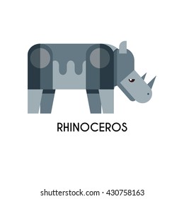 Rhino made in unique geometrical flat style. Flat design template animal logo. Isolated icons for your design.