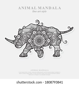 Rhino Mandala Vector Line Art Style