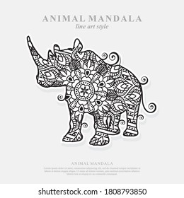 Rhino Mandala Vector Line Art Style
