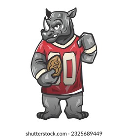 Rhino Mascot As a American Football Player - Vector