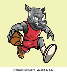 Rhino Mascot As a Basket Ball Player