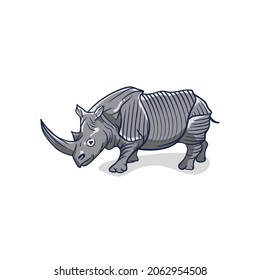 rhino mascot character cartoon logo design in gray line style looking ahead, vector illustration	
