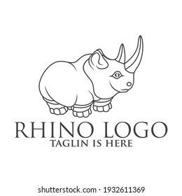 rhino mascot character, Rhino silhouette logos, emblems, badges, labels template design element.Isolated on white background.Vector illustration.