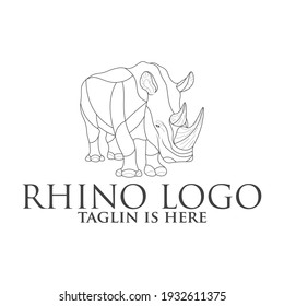 rhino mascot character, Rhino silhouette logos, emblems, badges, labels template design element.Isolated on white background.Vector illustration.