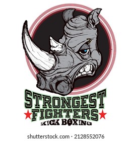 Rhino mascot of a kick boxing team. Fighting sports ang gym illustration concept.