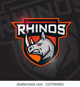 Rhino  mascot logo. Angy Rhino head. Emblem , e-games, sport and team logo. 