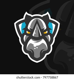 Rhino mascot logo design for sports team. Rhino vector sticker illustration. Icon element for template.