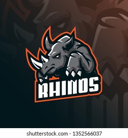 rhino mascot logo design vector with modern illustration concept style for badge, emblem and tshirt printing. angry rhino illustration for sport and esport team.