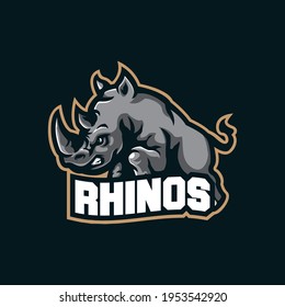 Rhino mascot logo design vector with modern illustration concept style for badge, emblem and tshirt printing. Rhino illustration for sport team.