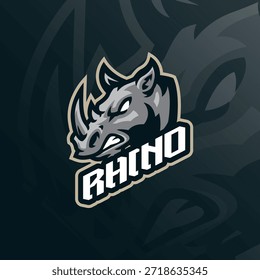 Vector de diseño de logotipo de mascota de rinoceronte. Ilustración de cabeza de rinoceronte para deportes y equipo de deportes electrónicos.