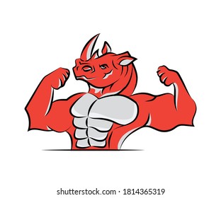 Rhino mascot showing his muscle arm design