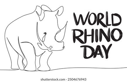 Rhino one line continuous. World Rhino Day. Hand drawn vector art.