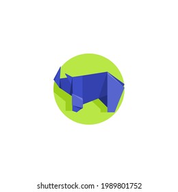 rhino Origami Flat Icon Isolated On White Background 