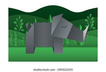rhino origami paper in the field