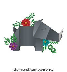 rhino origami paper with floral decoration