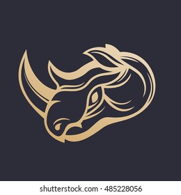 Rhino, Outline Of Head, Logo Element, Vector Illustration