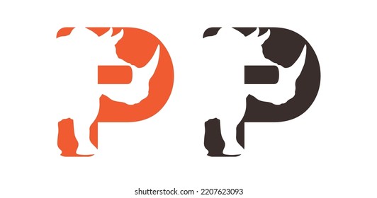 Rhino P Logo Vector Icon Symbol Template. Rhino Vector Illustration. P Rhino Vector