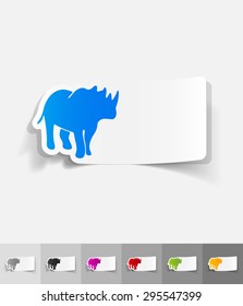 rhino paper sticker with shadow. Vector illustration