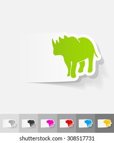 rhino paper sticker with shadow. Vector illustration