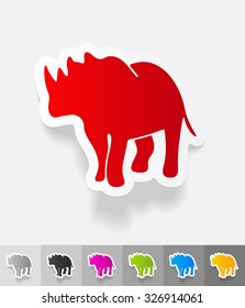 rhino paper sticker with shadow. Vector illustration