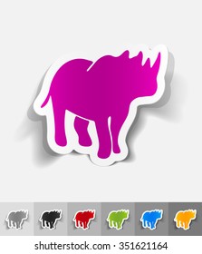 rhino paper sticker with shadow. Vector illustration