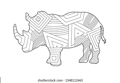 Rhino pattern coloring book for kids and adults with patterns and small details.