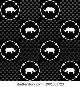 Rhino pattern on black background, Abstract Vector Wallpaper, Seamless pattern background.