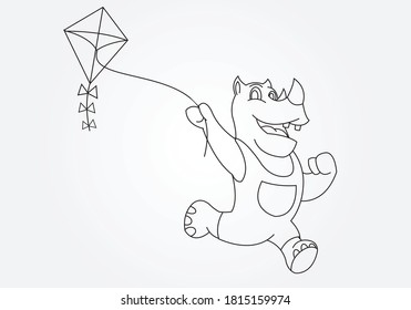 The Rhino Playing Kites Coloring Book