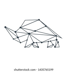 rhino polygon design logo consisting of triangles and circle point on white background  