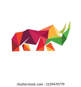 rhino polygonal origami colorful logo template design