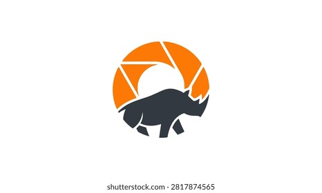 Rhino profile inside a colorful camera lens shutter.
