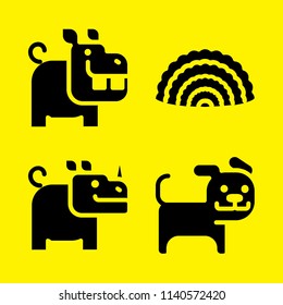 Rhino, puppy, hippo and coral icons set. 4 vector illustration for design and web