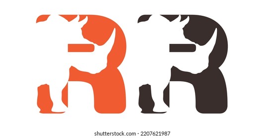 Rhino R Logo Vector Icon Symbol Template. Rhino Vector Illustration. R Rhino Vector