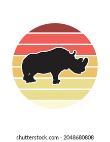 Rhino Retro Sunset Design template. Vector design template for logo, badges, t-shirt, POD and book cover. Isolated white background.