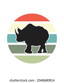 Rhino Retro Sunset Design template. Vector design template for logo, badges, t-shirt, POD and book cover. Isolated white background.