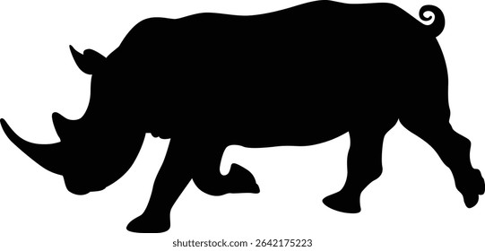 Rhino. Rhinoceros. Black Rhino. Silhouette. Animals. Running Rhino. Vector. Clean and minimal design, perfect for logos, icons, conservation posters, and animal-themed artwork.