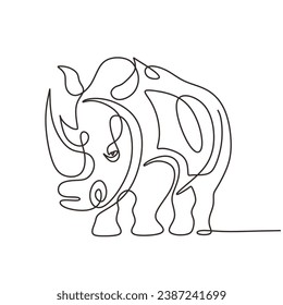 Rhino or rhinoceros in continuous one line art drawing. Wild animal theme. Vector illustration isolated. Minimalist design handdrawn.