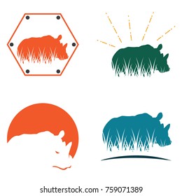 Rhino Rhinoceros Grass Logo Silhouette Symbol