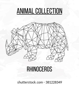 Rhino rhinoceros head geometric lines silhouette logo badge icon isolated on white background vintage vector design element illustration