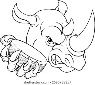 A rhino or rhinoceros ice hockey tough cartoon sports mascot