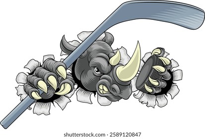 A rhino or rhinoceros ice hockey tough cartoon sports mascot