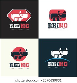 Rhino rhinoceros logo set silhouette template design